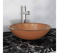 vidaXL Above-Counter Brown Tempered Glass Basin with Copper-Coloured Finish - Stylish and Easy-to-Clean Bathroom Accessory, 42 cm Diameter