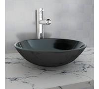 vidaXL Basin Tempered Glass 42cm Black Cloakroom Bathroom Above Counter Sink