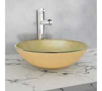 vidaXL Gold-Coloured Tempered Glass Wash Basin - Stylish Above-Counter Installation Sink for Bathrooms and Powder Rooms