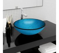vidaXL Basin Bathroom Furniture Sink Washroom Wash Basin Powder Room Cloakroom Toilet Washing Sink Bowl for Vanity Cabinet Tempered Glass Blue