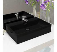 vidaXL Basin with Faucet Hole Ceramic Black 76x42.5x14.5 cm