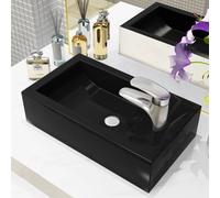 vidaXL Basin with Faucet Hole Rectangular Ceramic Black 46x25.5x12cm Sink