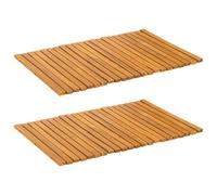 vidaXL Bath Mat Brown 60 x 40 cm Solid Acacia Wood, Acacia Bath Mat, Non-Slip Design, Rectangular, Minimalist Decor, Wooden Rug, Multipurpose Indoor Outdoor
