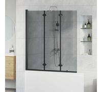 vidaXL Bath Shower Screen Manual Black 130 x 138 cm Tempered Glass