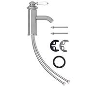 vidaXL Bathroom Basin Faucet, Solid Brass Construction, Flexible Stainless Steel Connection Hose, in Silver, 130x180 mm