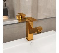 vidaXL Bathroom Basin Faucet with Pull-out Function Gold 157x172 mm