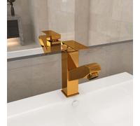 vidaXL Bathroom Basin Faucet with Pull-out Function Gold Sink Washbasin Tap