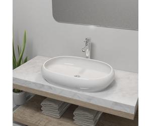 vidaXL Bathroom Basin with Mixer Tap Ceramic Oval White Above Counter Sink