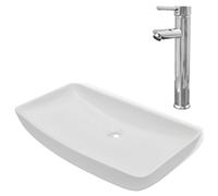 vidaXL Bathroom Basin with Mixer Tap Ceramic Rectangular White Cloakroom Sink