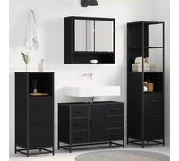 vidaXL Bathroom Furniture Set 4 pcs Black Oak Engineered Wood