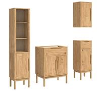 vidaXL Bathroom Furniture Set 4 pcs Wax Brown Solid Pine Wood, Bathroom Organizer Set, Rectangular, Modern Design, Durable Indoor Storage, Home Furniture, Bath Furnishing Solutions