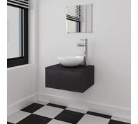 vidaXL Bathroom Furniture Set 4 Piece with Basin with Tap Black Home Cabinet