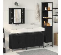 vidaXL Bathroom Furniture Set with Shelf 4 pcs Black Engineered wood