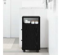 vidaXL Narrow Bathroom Cabinet with Wheel Black oak 33 x 23 x 65 cm, Modern Bathroom Cabinet, Rectangular Design, Practical Storage Solution, Narrow Slim Furniture, Efficient Organized Space