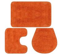 vidaXL Bathroom Mat Set 3 Piece Fabric Orange Bath Floor Carpet Rug Suction