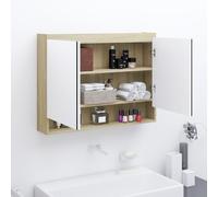 vidaXL Bathroom Mirror Cabinet 80x15x60 cm MDF White and Oak, White