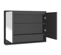 vidaXL Bathroom Mirror Cabinet in Anthracite, Wall-Mounted MDF with Melamine Surface, Glass Door, Tech-Integrated USB Interface, Ample Storage