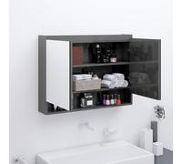 vidaXL Bathroom Mirror Cabinet MDF Shining Grey Home Wall Storage Cabinet