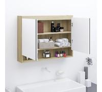vidaXL Bathroom Mirror Cabinet MDF White and Oak Home Wall Storage Cabinet