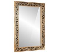 Bathroom Mirror Natural Mango Wood 50x70cm Hand-Carved Floral Retro Wall Mirror