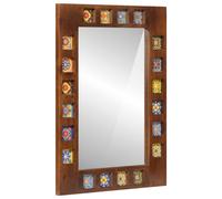 Bathroom Mirror Walnut Solid Mango Wood 50x70x2.5cm Rectangular Wall-Mounted UK