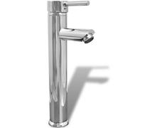vidaXL Bathroom Mixer Tap - Durable Brass Construction with Chrome Plated Finish - Zinc Handle and Ceramic Disc Cartridge - Easy to Install - Silver