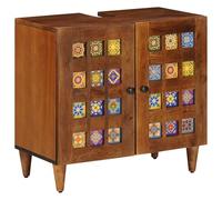 vidaXL Bathroom Sink Cabinet with Storage Walnut 62 x 33 x 58 cm, Modern Bathroom Cabinet, Rectangular Sink Storage, Mango Wood Furniture, Elegant Fixtures for Contemporary Organization