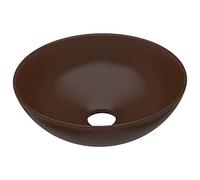 vidaXL Bathroom Sink Ceramic Dark Brown Round Plumbing Fixture Vessel Basin