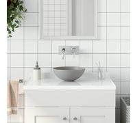vidaXL Ceramic Bathroom Sink - Light Grey Round Above-Counter or Countertop Wash Basin for Bathroom, Kitchen, Garage or Workplace