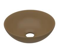 vidaXL Bathroom Sink Ceramic Matt Cream Round Cloakroom Counter Top Wash Basin