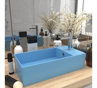vidaXL Light Blue Ceramic Bathroom Sink with Overflow - Above-Counter Vanity Basin 480x250x150 mm