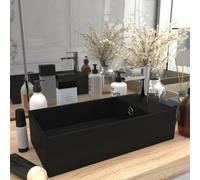 vidaXL Bathroom Sink with Overflow Ceramic Matt Black Washroom Vanity Basin