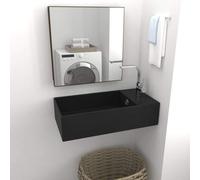 vidaXL Bathroom Sink with Overflow Ceramic Matt Black Washroom Vanity Basin