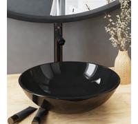 Vidaxl Bathroom Sink With Tap And Push Drain Black Tempered Glass, Black