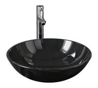 vidaXL Bathroom Sink with Tap and Push Drain Black Tempered Glass Wash Basin