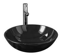 vidaXL Bathroom Sink with Tap and Push Drain Black Tempered Glass Wash Basin