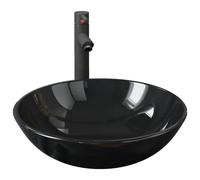 vidaXL Bathroom Sink with Tap and Push Drain Black Tempered Glass Wash Basin