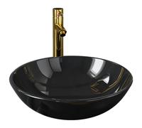 vidaXL Bathroom Sink with Tap and Push Drain Black Tempered Glass Wash Basin