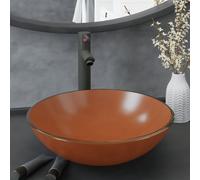 vidaXL Bathroom Sink with Tap and Push Drain Brown Tempered Glass