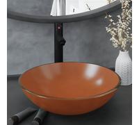 vidaXL Bathroom Sink with Tap and Push Drain Brown Tempered Glass