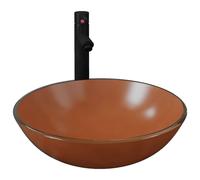 vidaXL Bathroom Sink with Tap and Push Drain Brown Tempered Glass Wash Basin