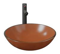 vidaXL Bathroom Sink with Tap and Push Drain Brown Tempered Glass Wash Basin