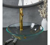 vidaXL Bathroom Sink with Tap and Push Drain Clear Tempered Glass