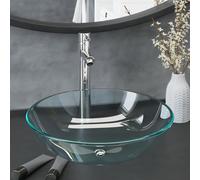 vidaXL Bathroom Sink with Tap and Push Drain Clear Tempered Glass