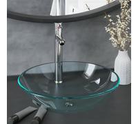 vidaXL Bathroom Sink with Tap and Push Drain Clear Tempered Glass