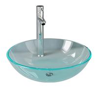 vidaXL Bathroom Sink with Tap and Push Drain Clear Tempered Glass Wash Basin