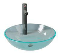 vidaXL Bathroom Sink with Tap and Push Drain Clear Tempered Glass Wash Basin