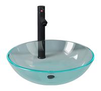 vidaXL Bathroom Sink with Tap and Push Drain Clear Tempered Glass Wash Basin