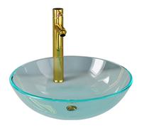 vidaXL Bathroom Sink with Tap and Push Drain Clear Tempered Glass Wash Basin