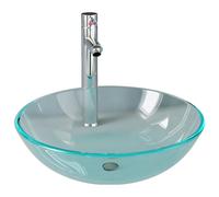 vidaXL Bathroom Sink with Tap and Push Drain Clear Tempered Glass Wash Basin